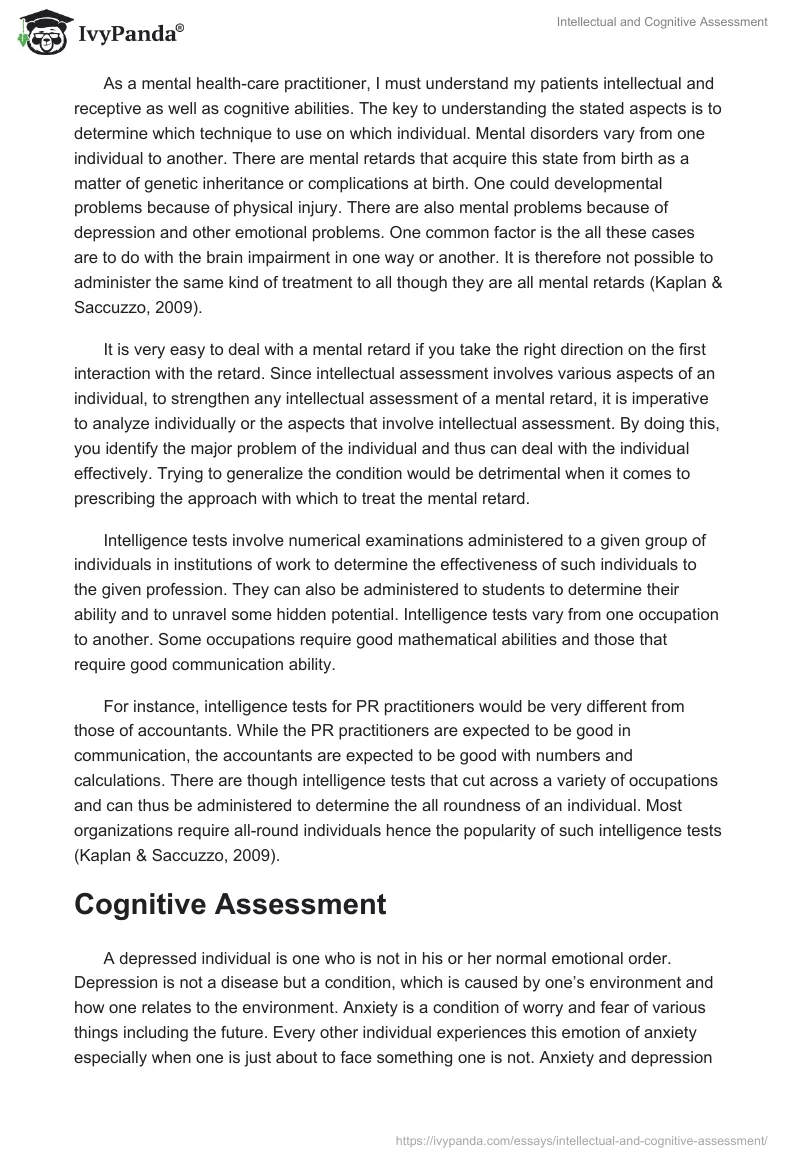 Intellectual and Cognitive Assessment. Page 2
