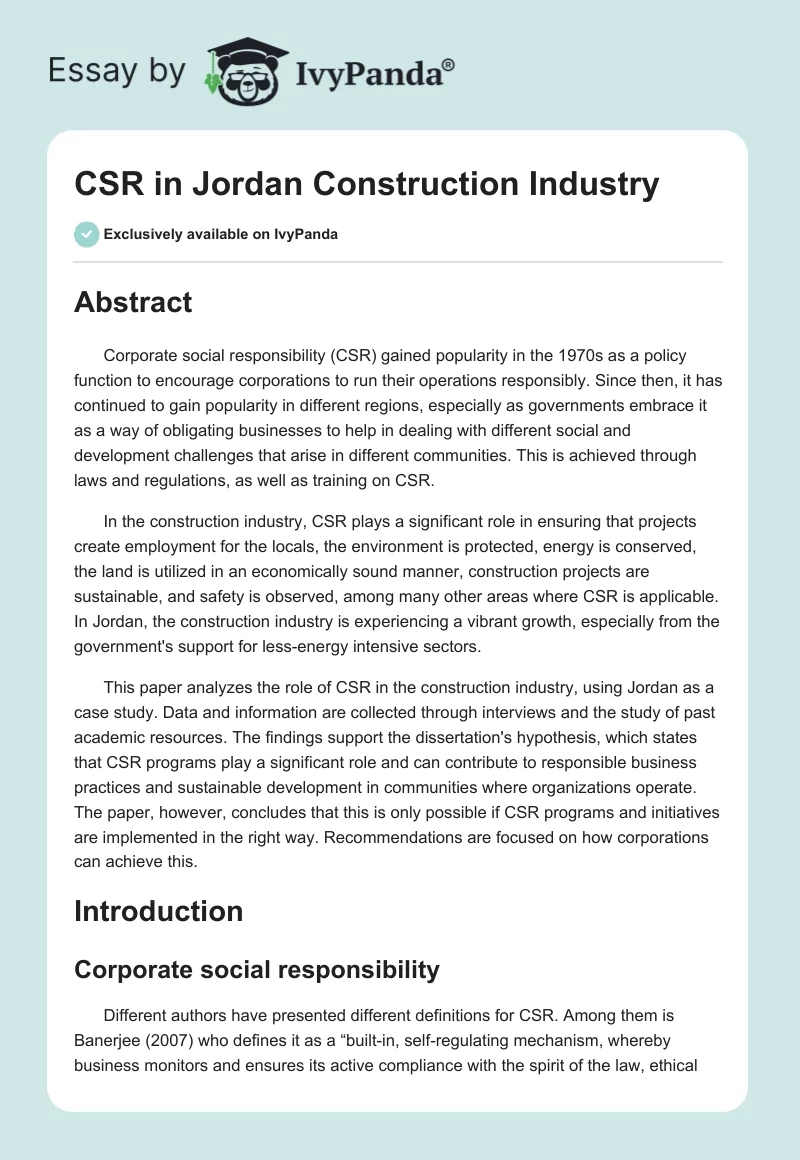 CSR in Jordan Construction Industry. Page 1