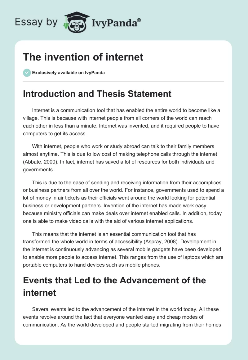 The Invention of Internet. Page 1