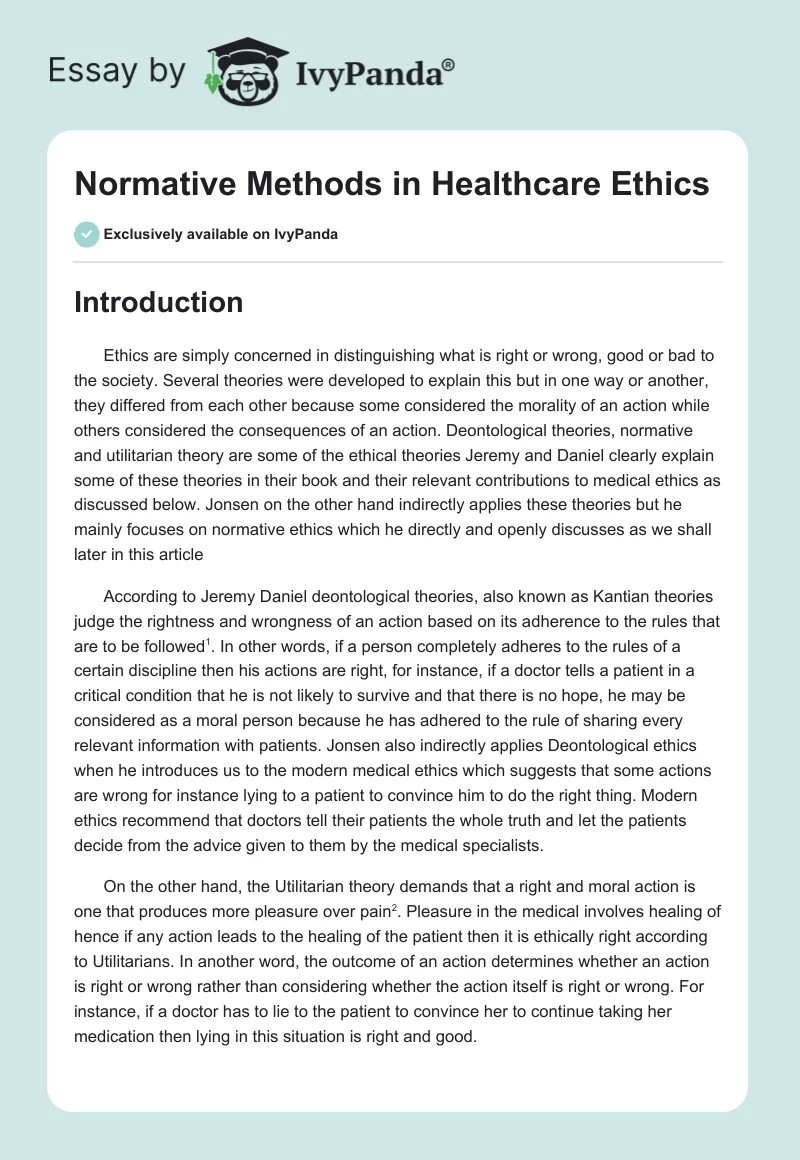 Normative Methods in Healthcare Ethics. Page 1