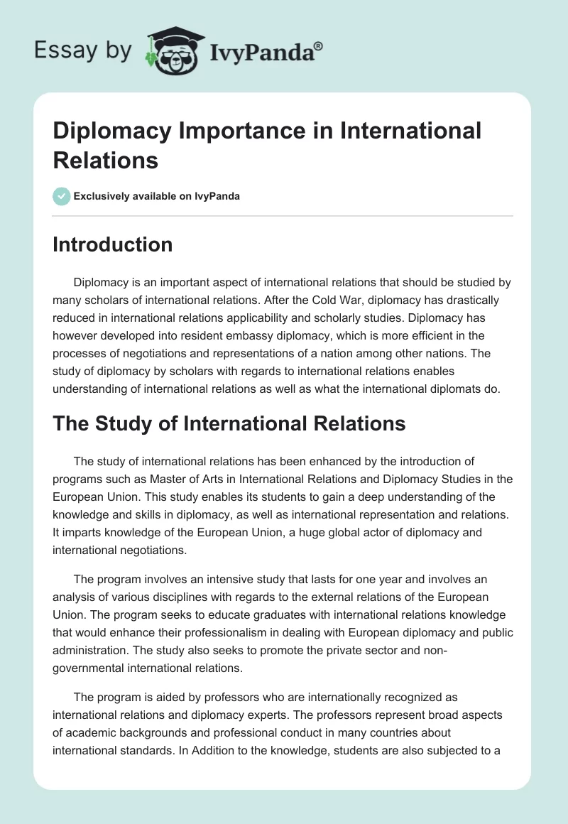 Diplomacy Importance in International Relations. Page 1
