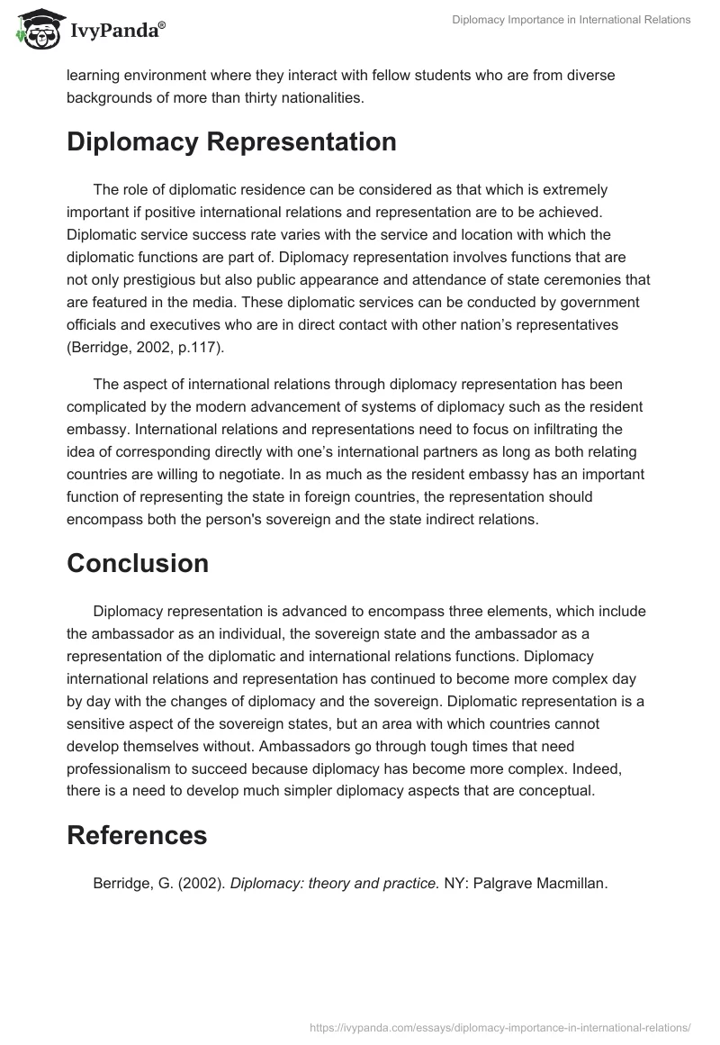 Diplomacy Importance in International Relations. Page 2