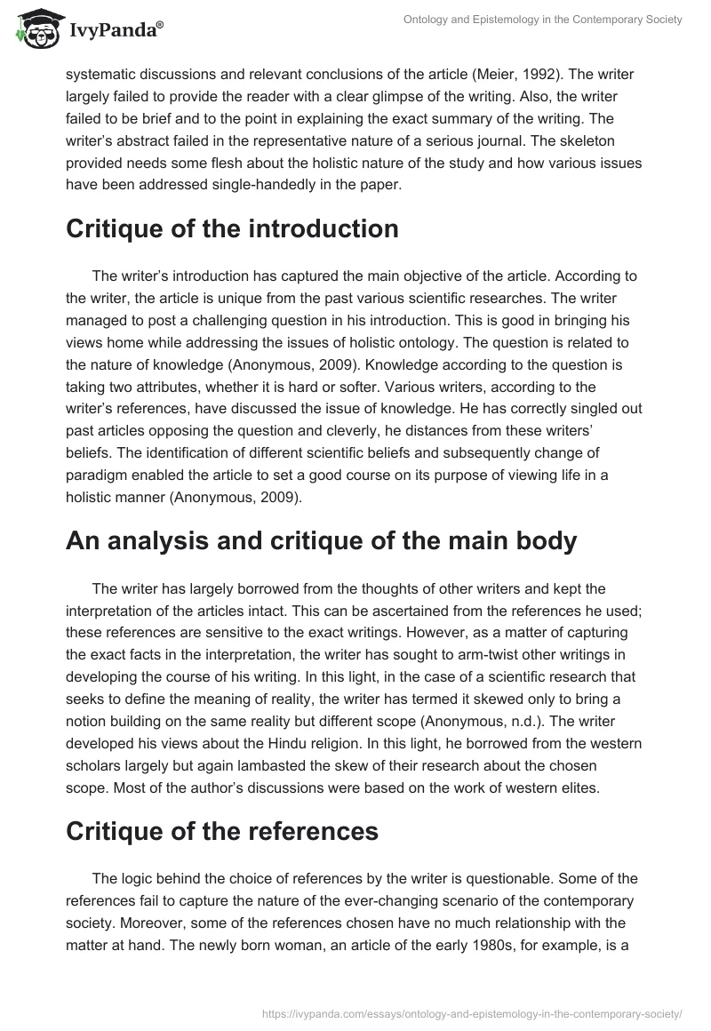 Ontology and Epistemology in the Contemporary Society. Page 2