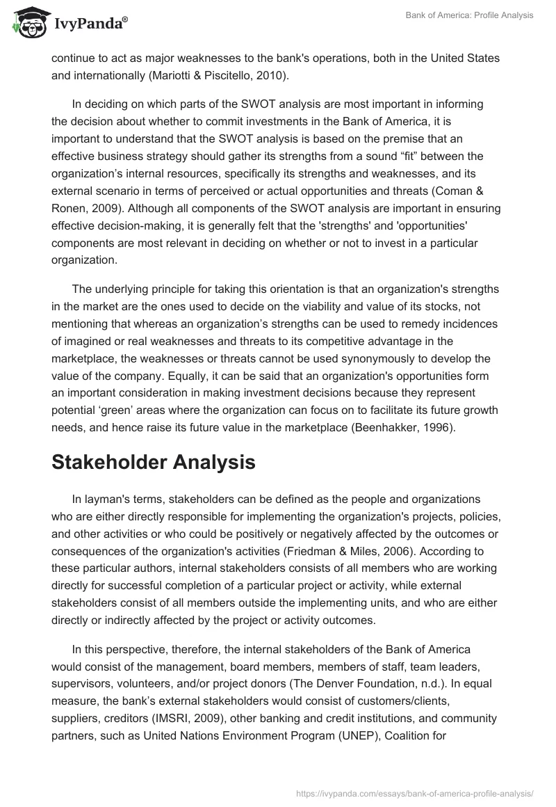 Bank of America: Profile Analysis. Page 3