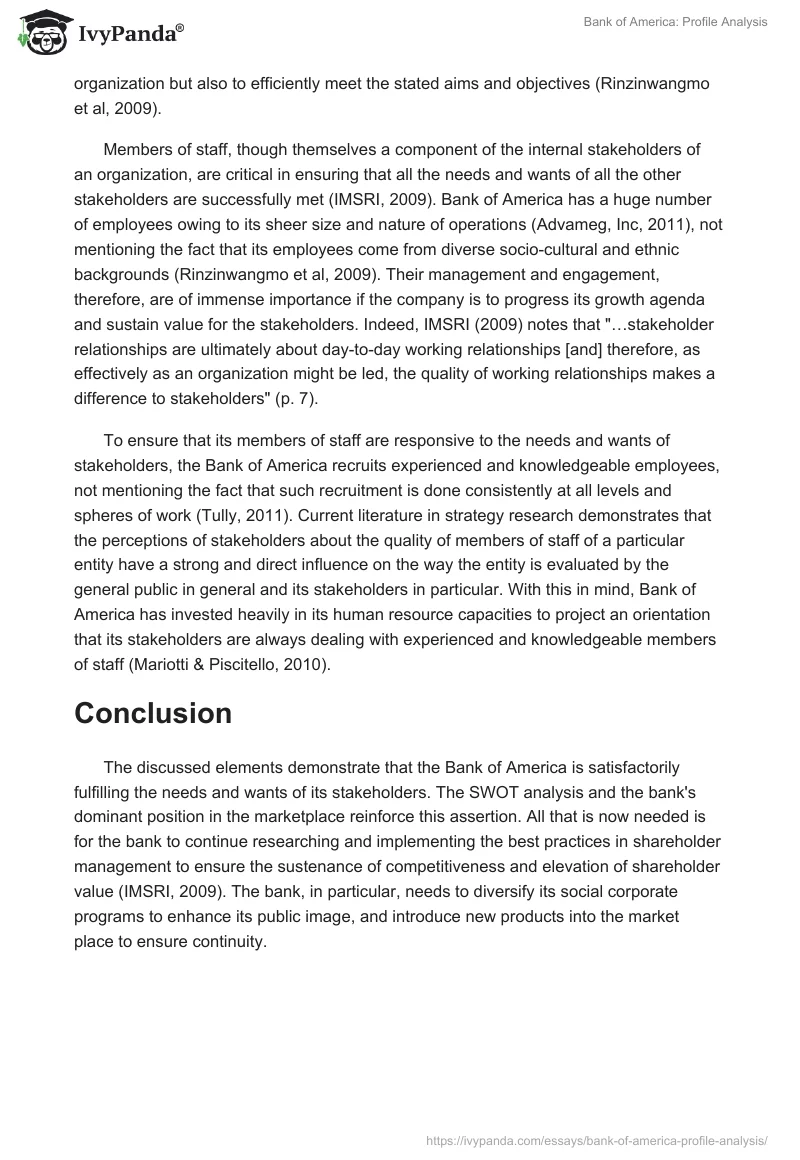 Bank of America: Profile Analysis. Page 5