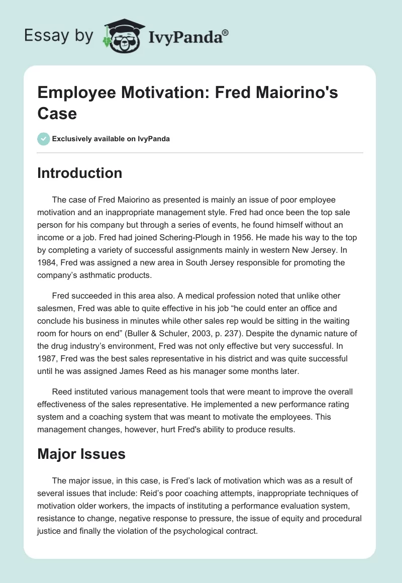 Employee Motivation: Fred Maiorino's Case. Page 1