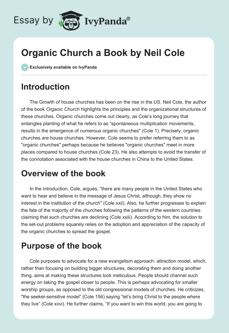 "Organic Church" a Book by Neil Cole. Page 1