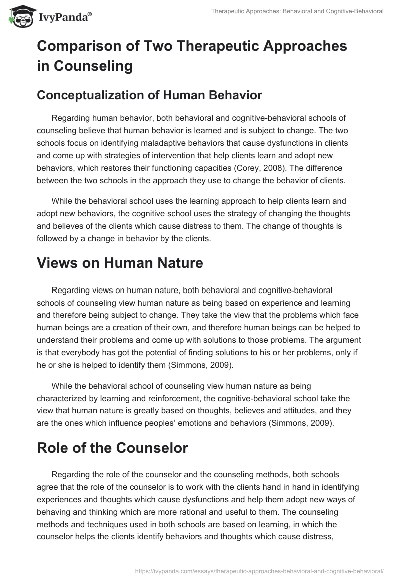 Therapeutic Approaches: Behavioral and Cognitive-Behavioral. Page 2