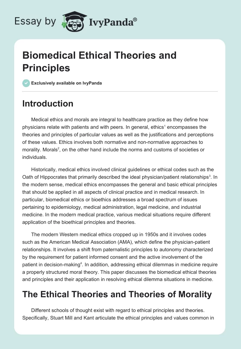 Biomedical Ethical Theories and Principles. Page 1