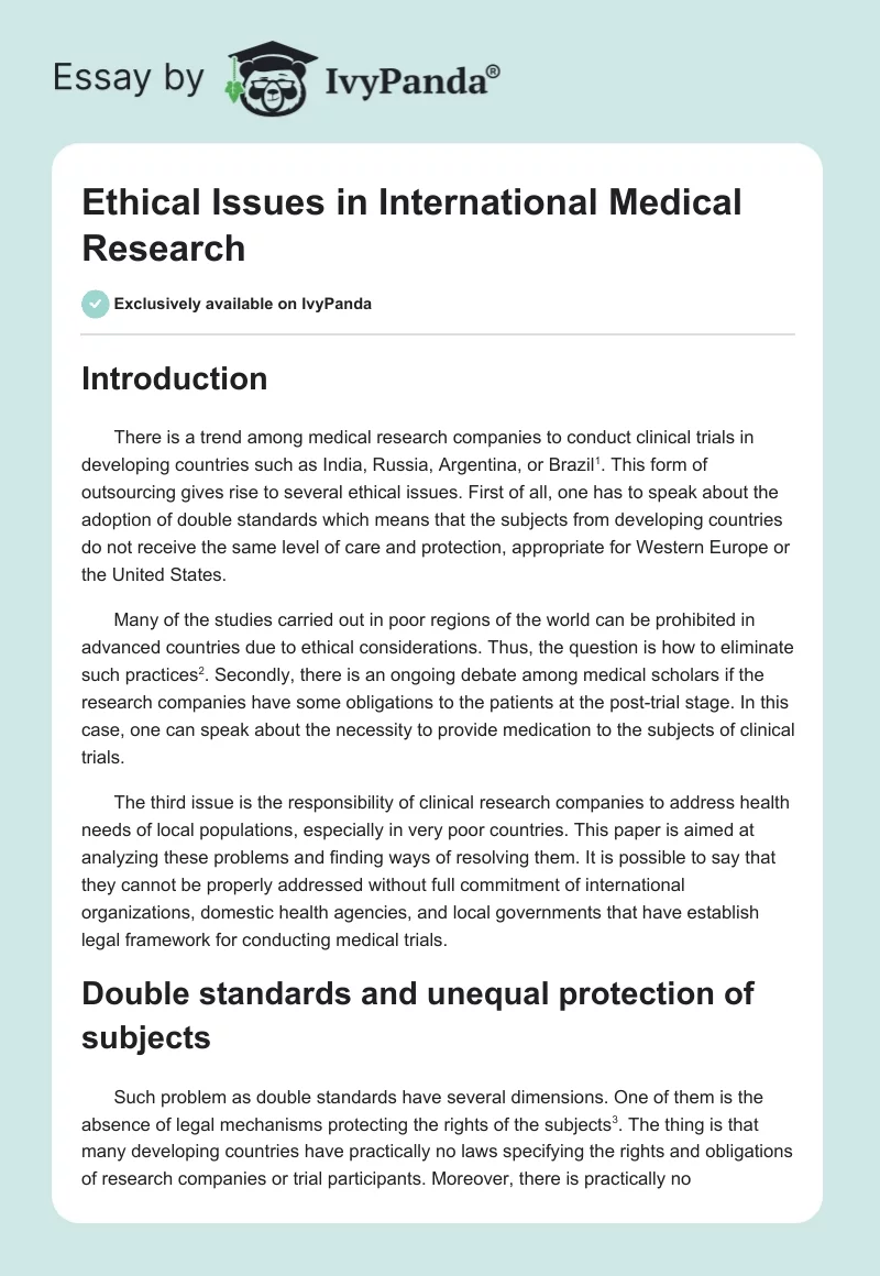 Ethical Issues in International Medical Research. Page 1
