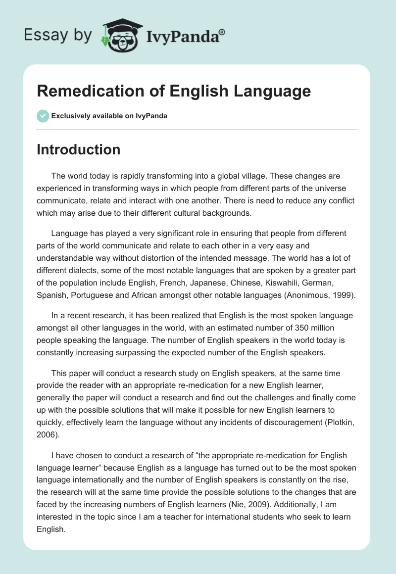 Remedication of English Language. Page 1