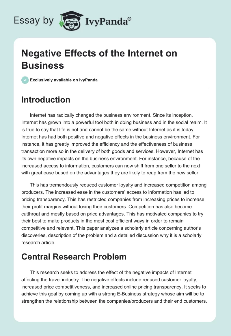 Negative Effects of the Internet on Business. Page 1