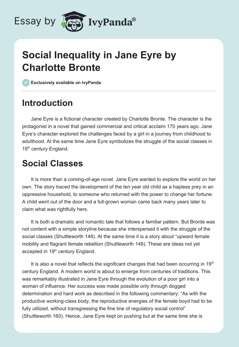 Social Inequality in "Jane Eyre" by Charlotte Bronte. Page 1