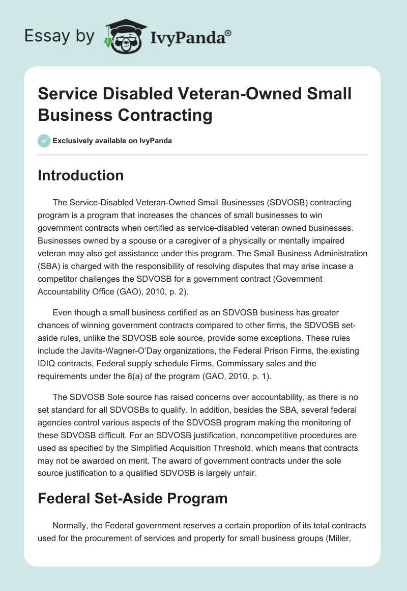 Service Disabled Veteran-Owned Small Business Contracting. Page 1