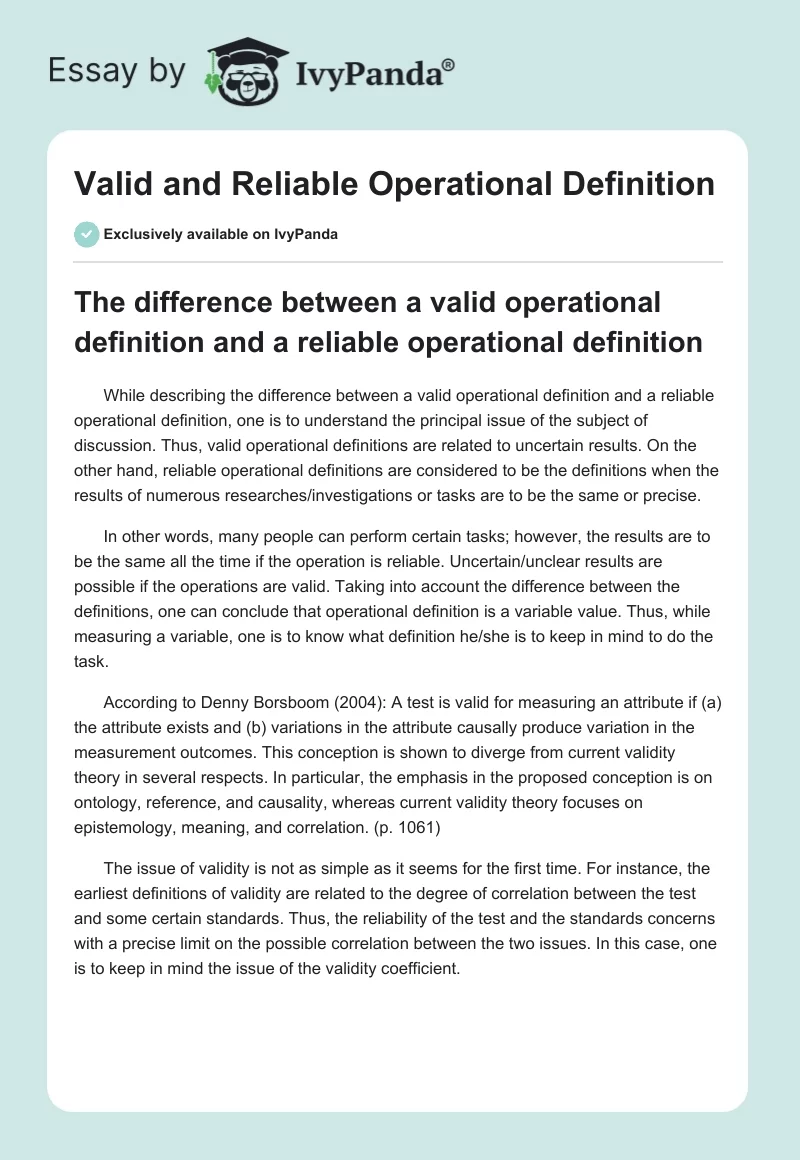 Valid and Reliable Operational Definition. Page 1