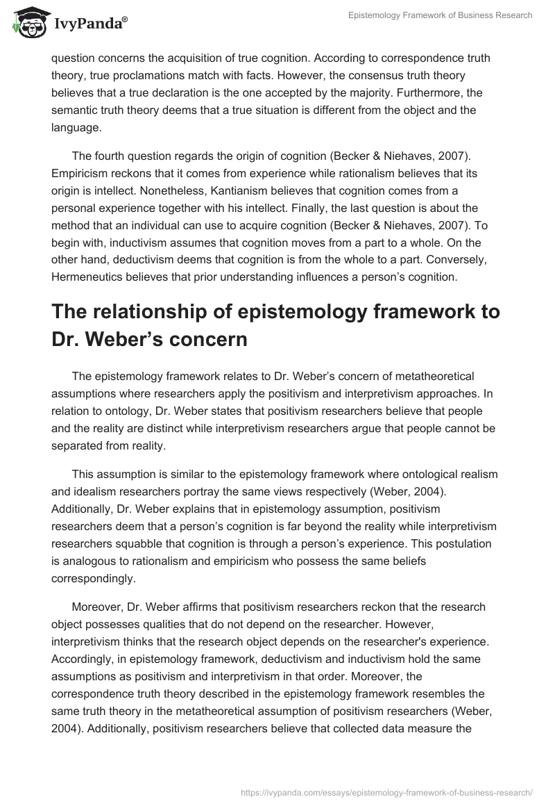 Epistemology Framework of Business Research. Page 2