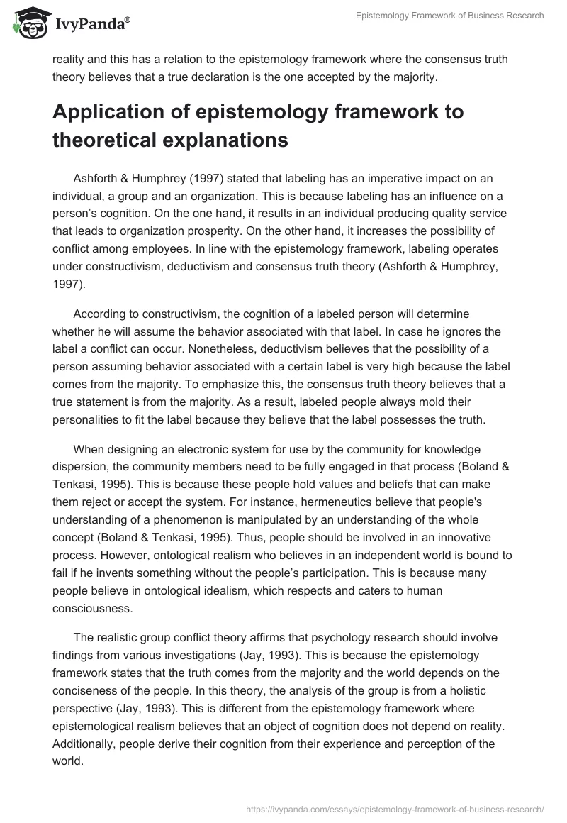 Epistemology Framework of Business Research. Page 3