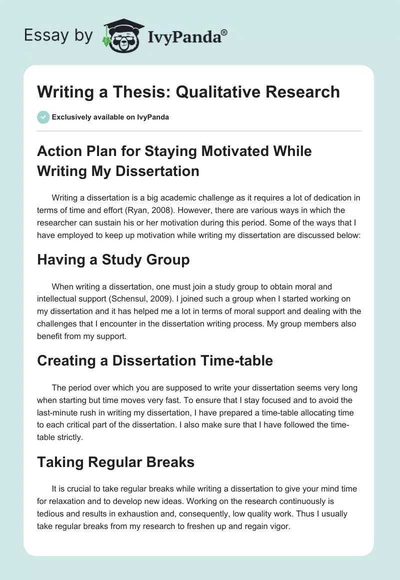 Writing a Thesis: Qualitative Research. Page 1