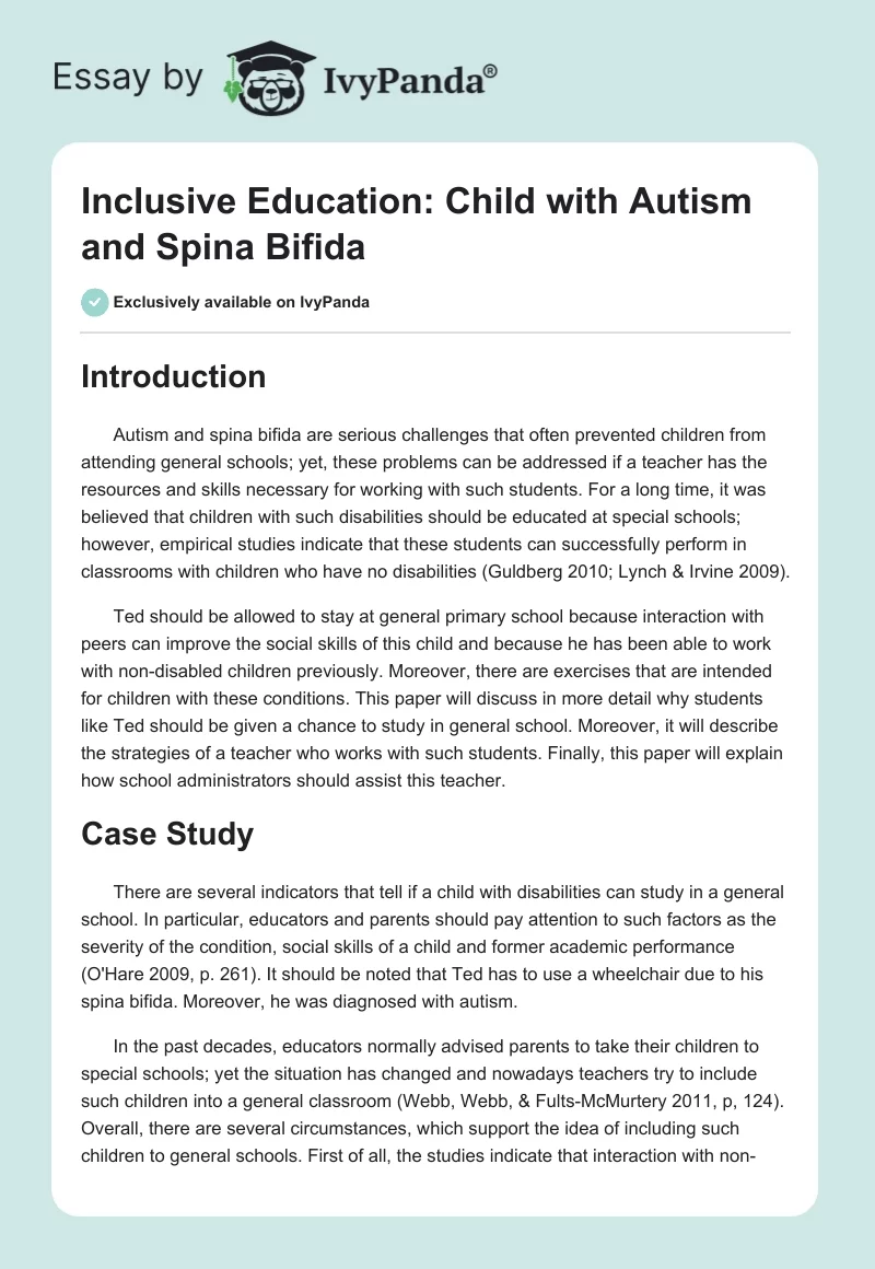 Inclusive Education: Child With Autism and Spina Bifida. Page 1
