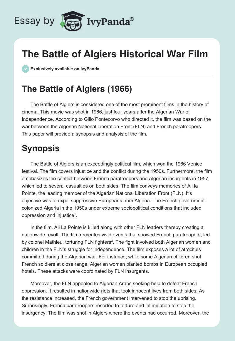 "The Battle of Algiers" Historical War Film. Page 1