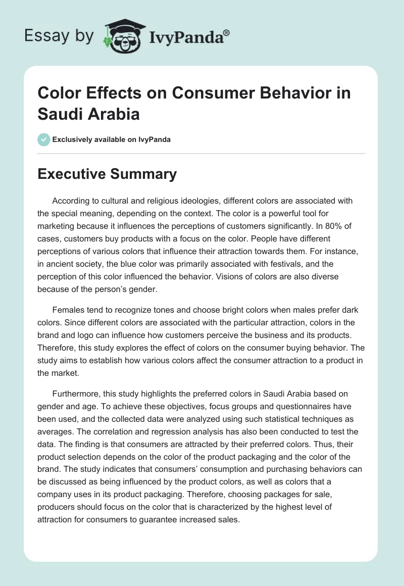 Color Effects on Consumer Behavior in Saudi Arabia. Page 1