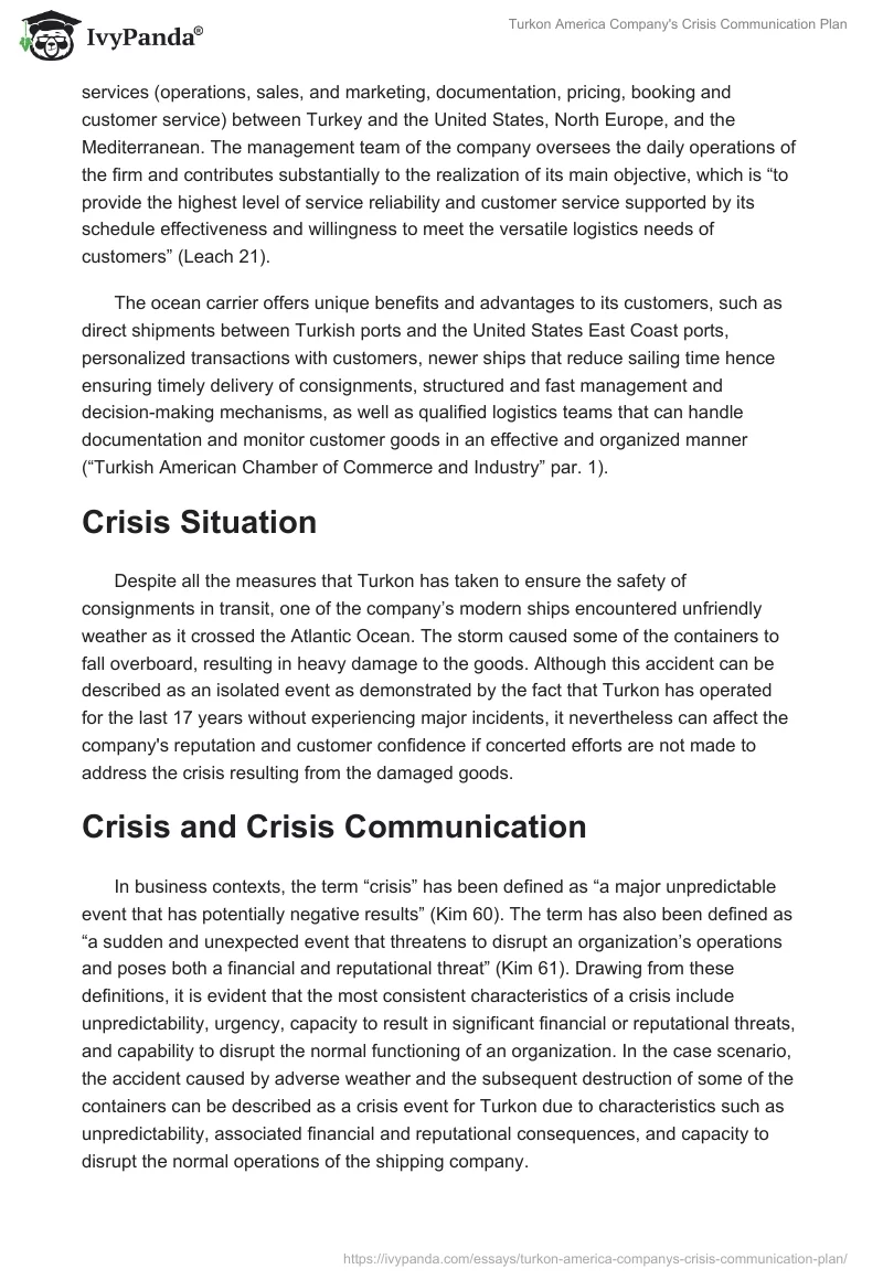 Turkon America Company's Crisis Communication Plan. Page 2