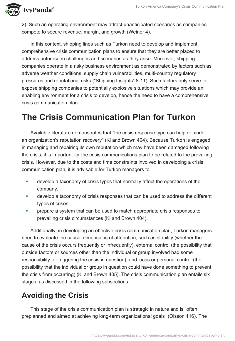 Turkon America Company's Crisis Communication Plan. Page 4