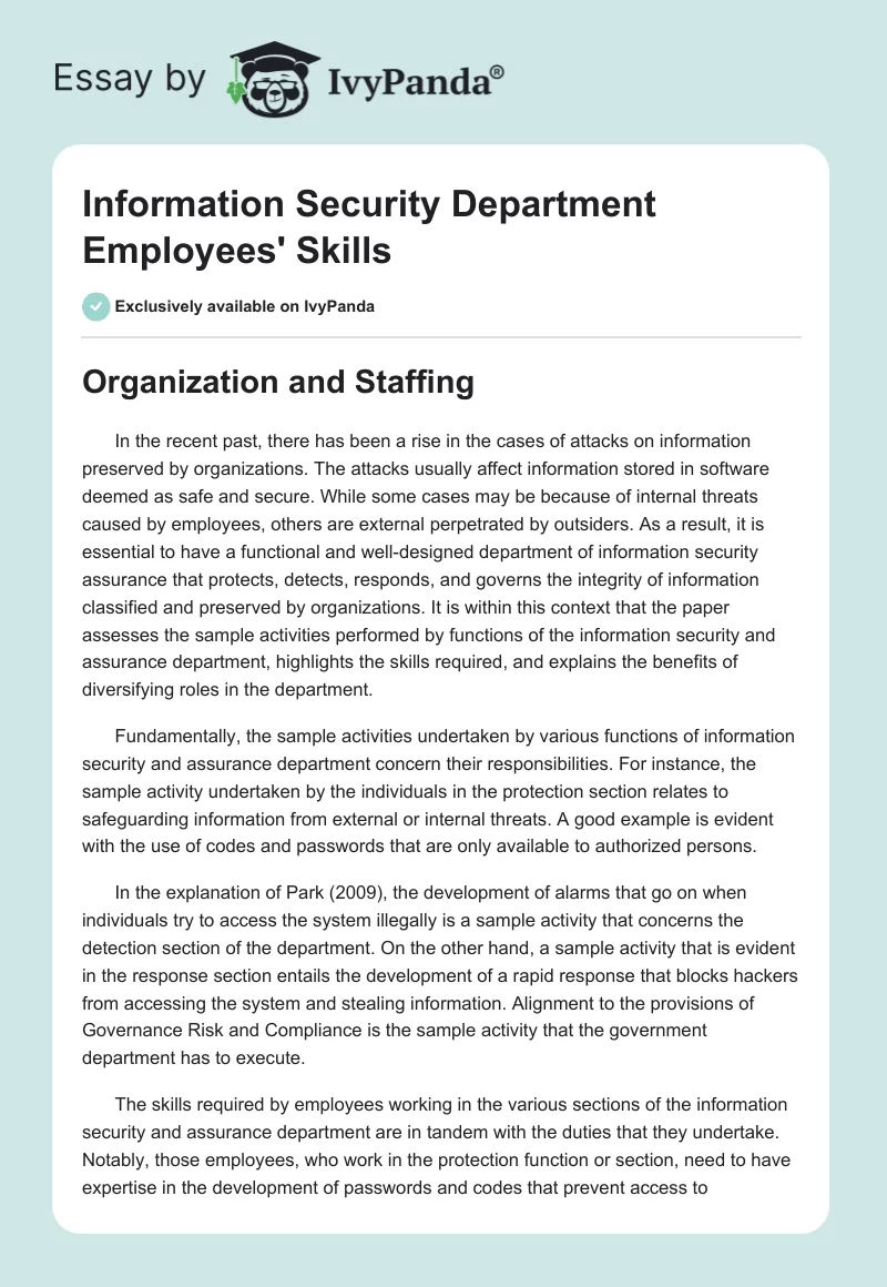 Information Security Department Employees' Skills. Page 1