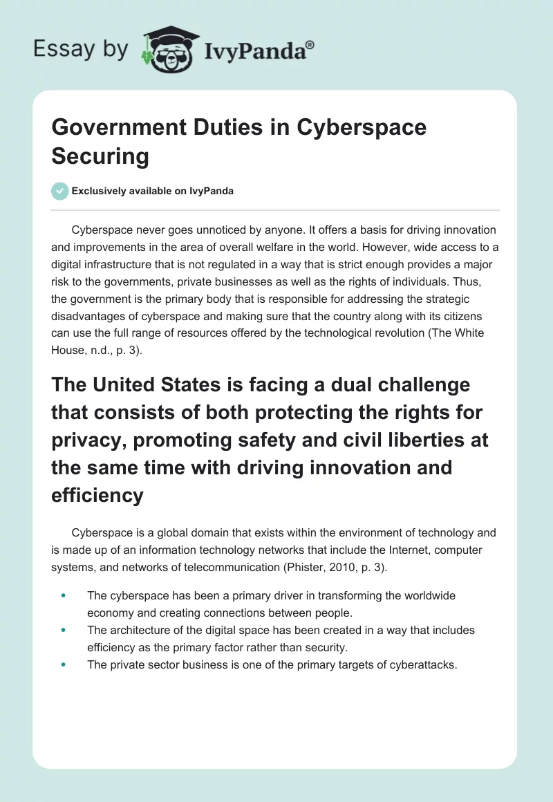 Government Duties in Cyberspace Securing. Page 1