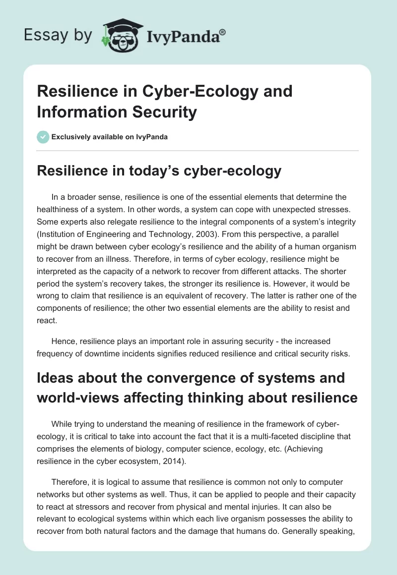 Resilience in Cyber-Ecology and Information Security. Page 1
