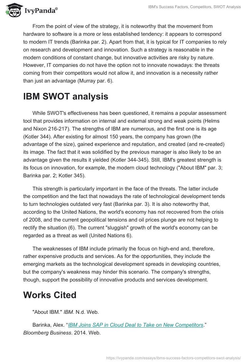 IBM's Success Factors, Competitors, SWOT Analysis. Page 2