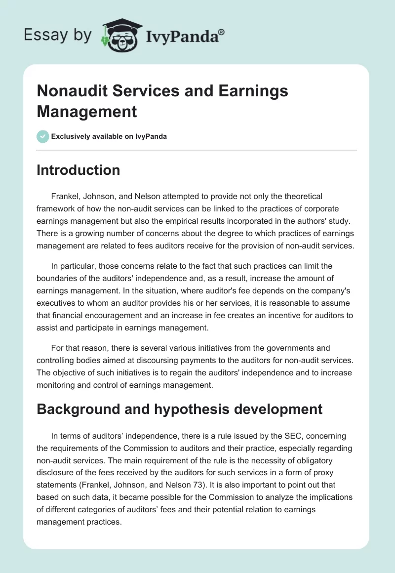 Nonaudit Services and Earnings Management. Page 1