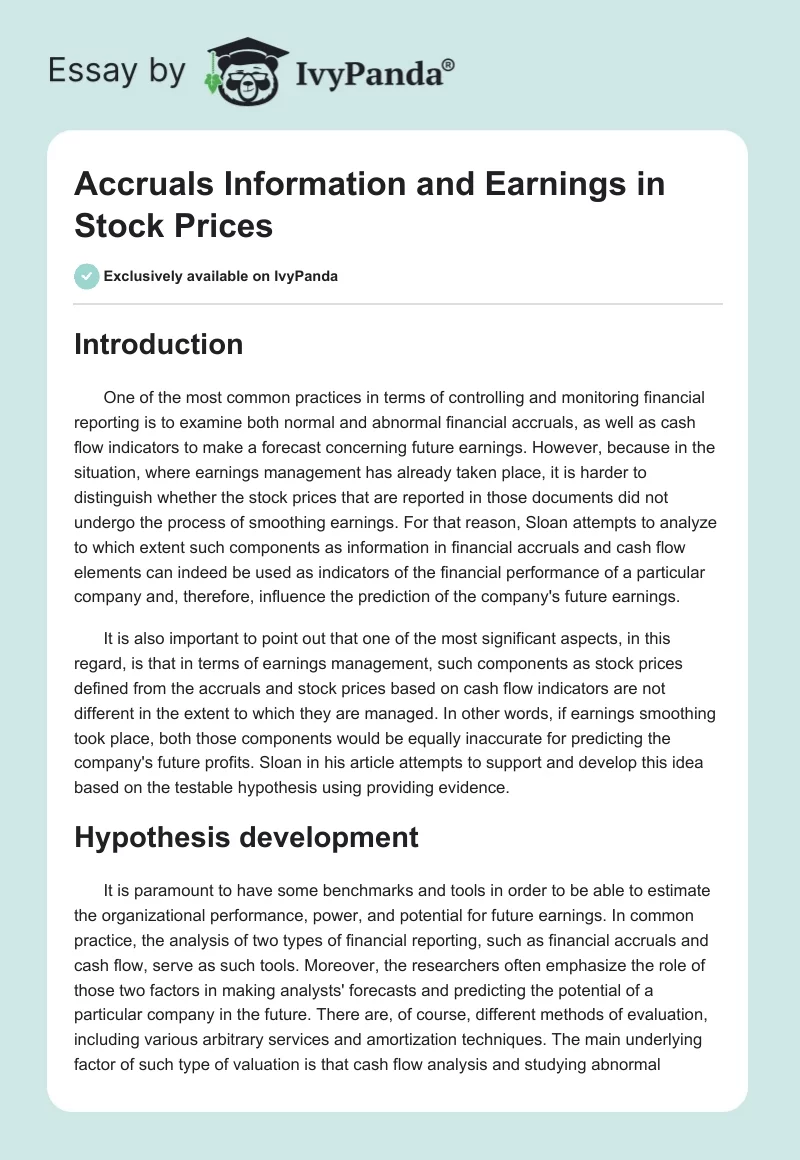 Accruals Information and Earnings in Stock Prices. Page 1