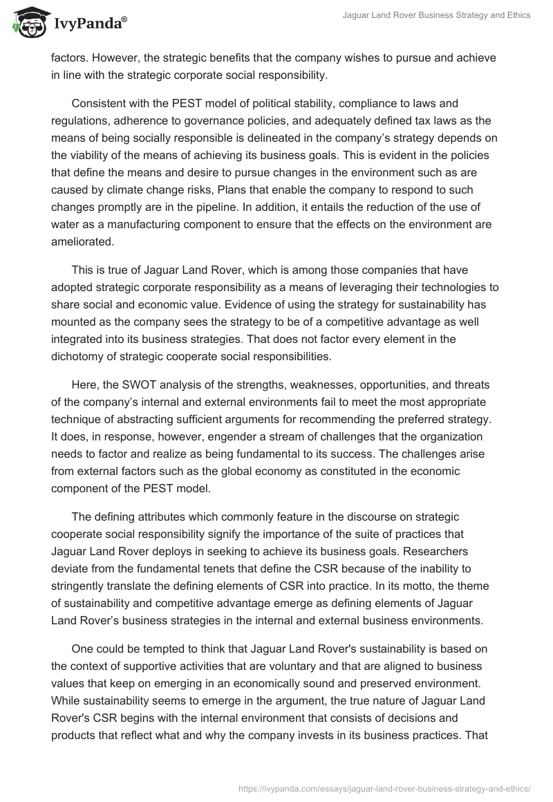 Jaguar Land Rover Business Strategy and Ethics. Page 2