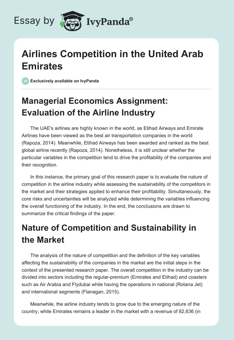 Airlines Competition in the United Arab Emirates. Page 1