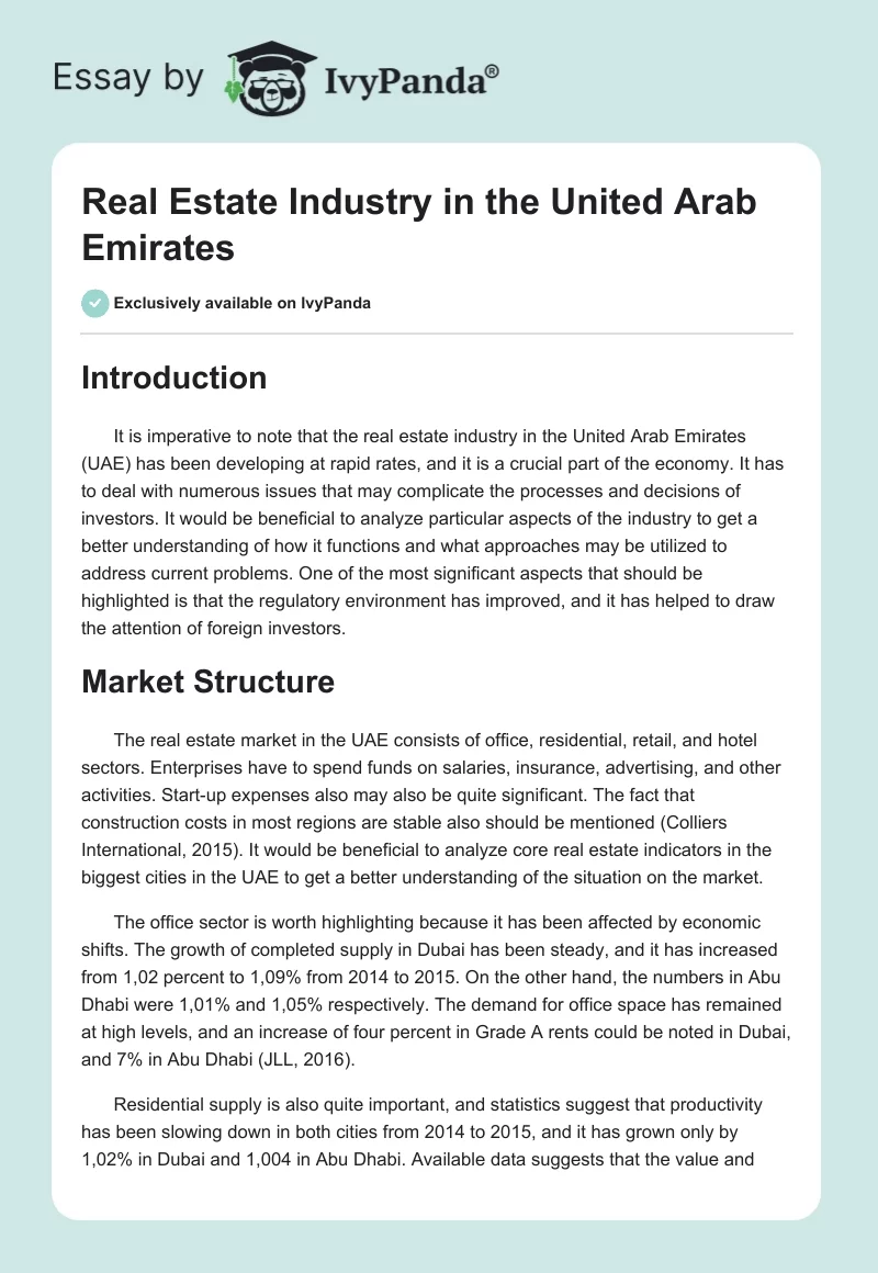 Real Estate Industry in the United Arab Emirates. Page 1