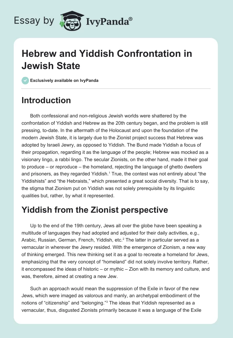 Hebrew and Yiddish Confrontation in Jewish State. Page 1