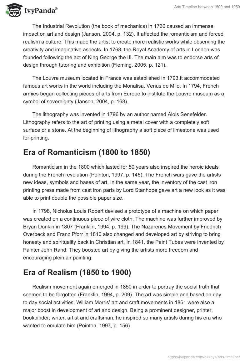 Arts Timeline between 1500 and 1950. Page 3