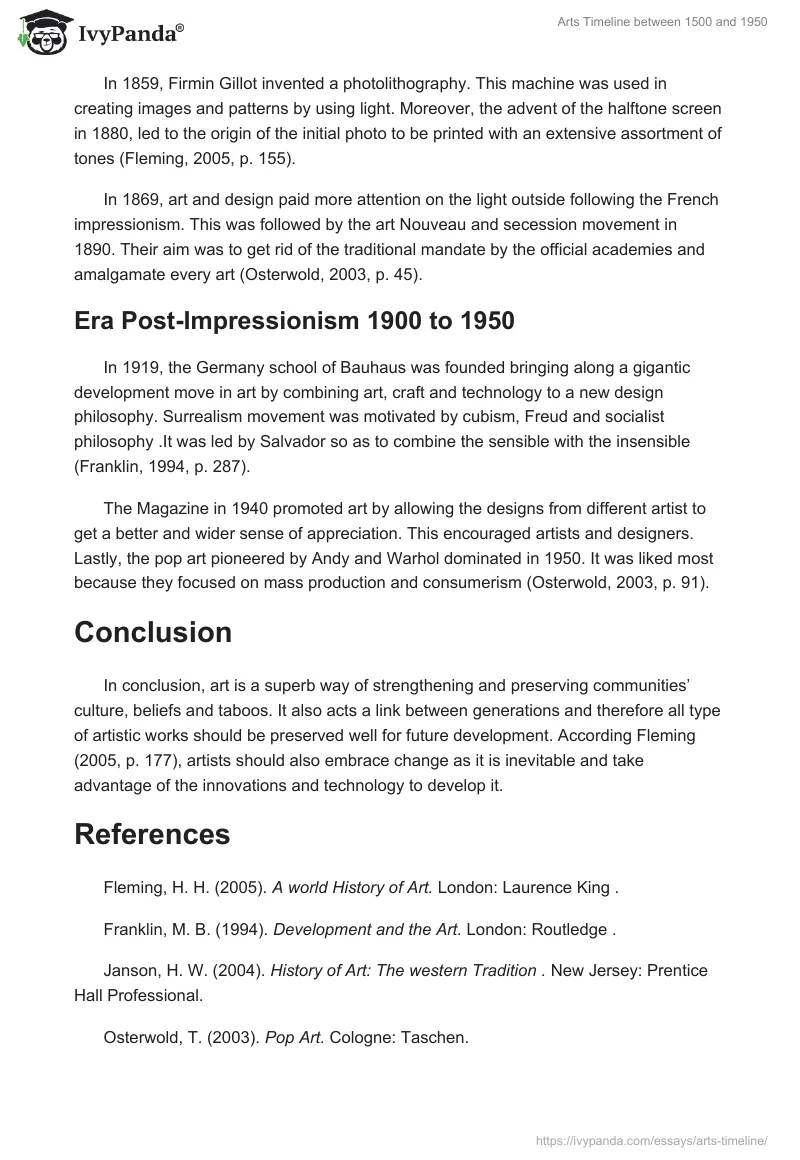 Arts Timeline between 1500 and 1950. Page 4