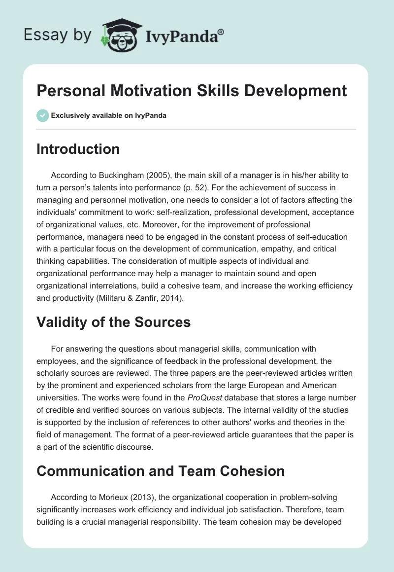 Personal Motivation Skills Development. Page 1
