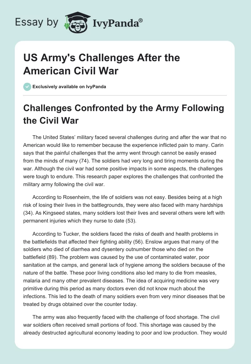 US Army's Challenges After the American Civil War. Page 1
