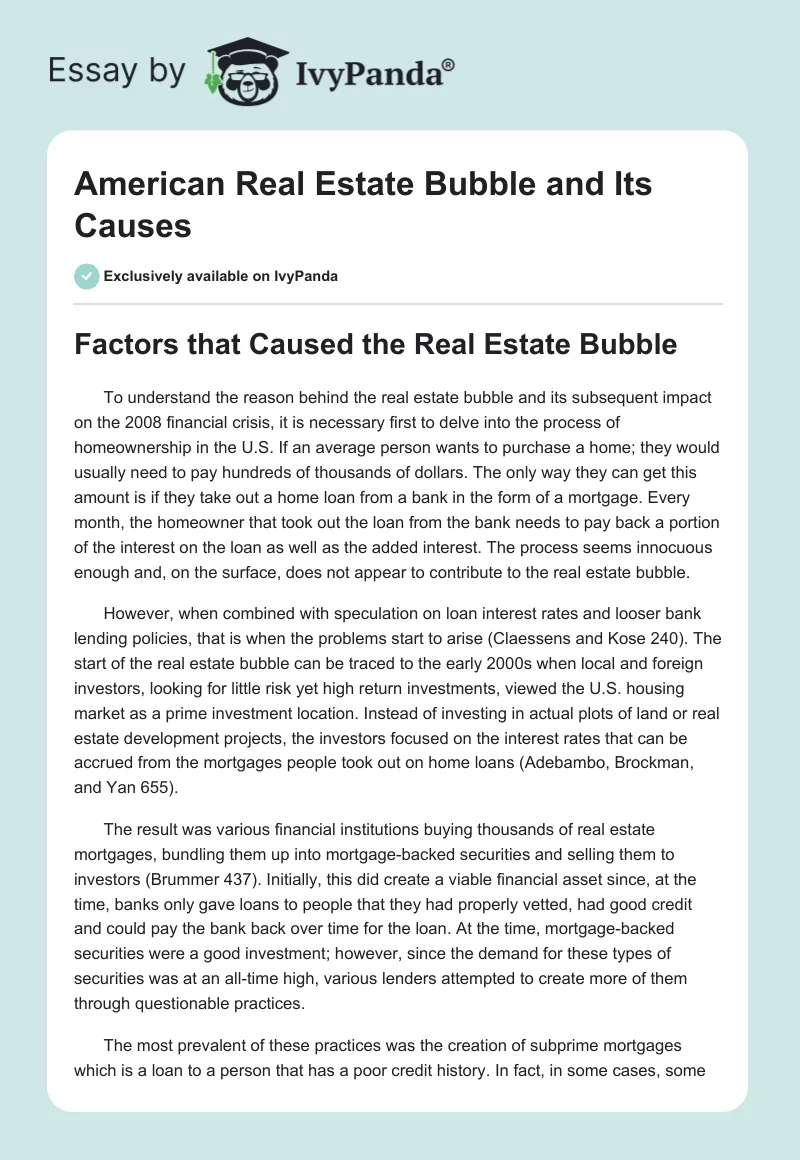 American Real Estate Bubble and Its Causes. Page 1