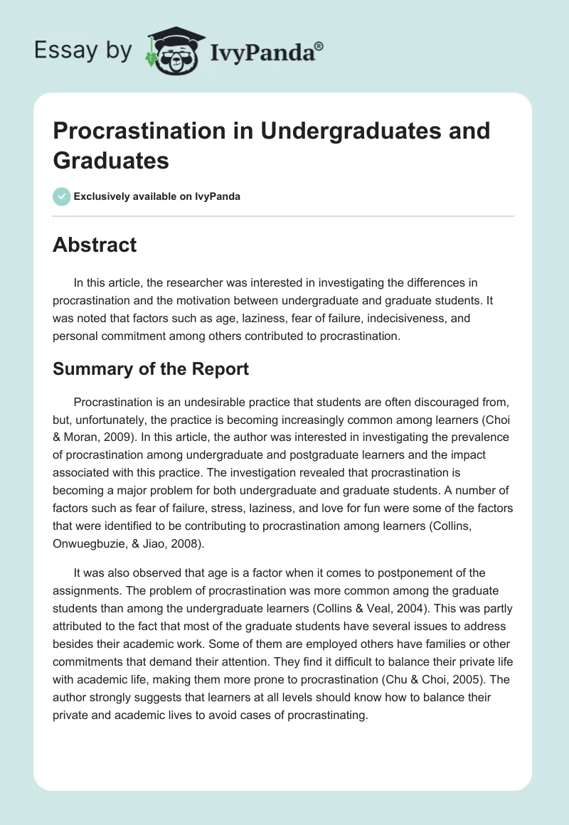 Procrastination in Undergraduates and Graduates. Page 1