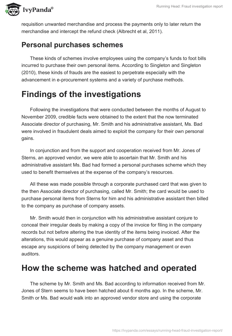 Running Head: Fraud investigation report. Page 3