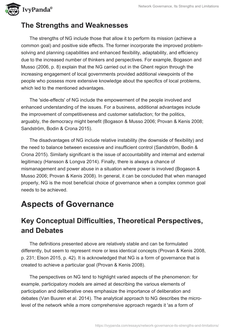 Network Governance, Its Strengths and Limitations. Page 2