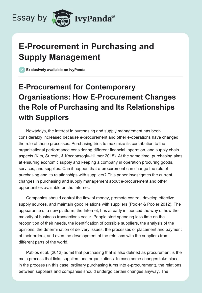E-Procurement in Purchasing and Supply Management. Page 1