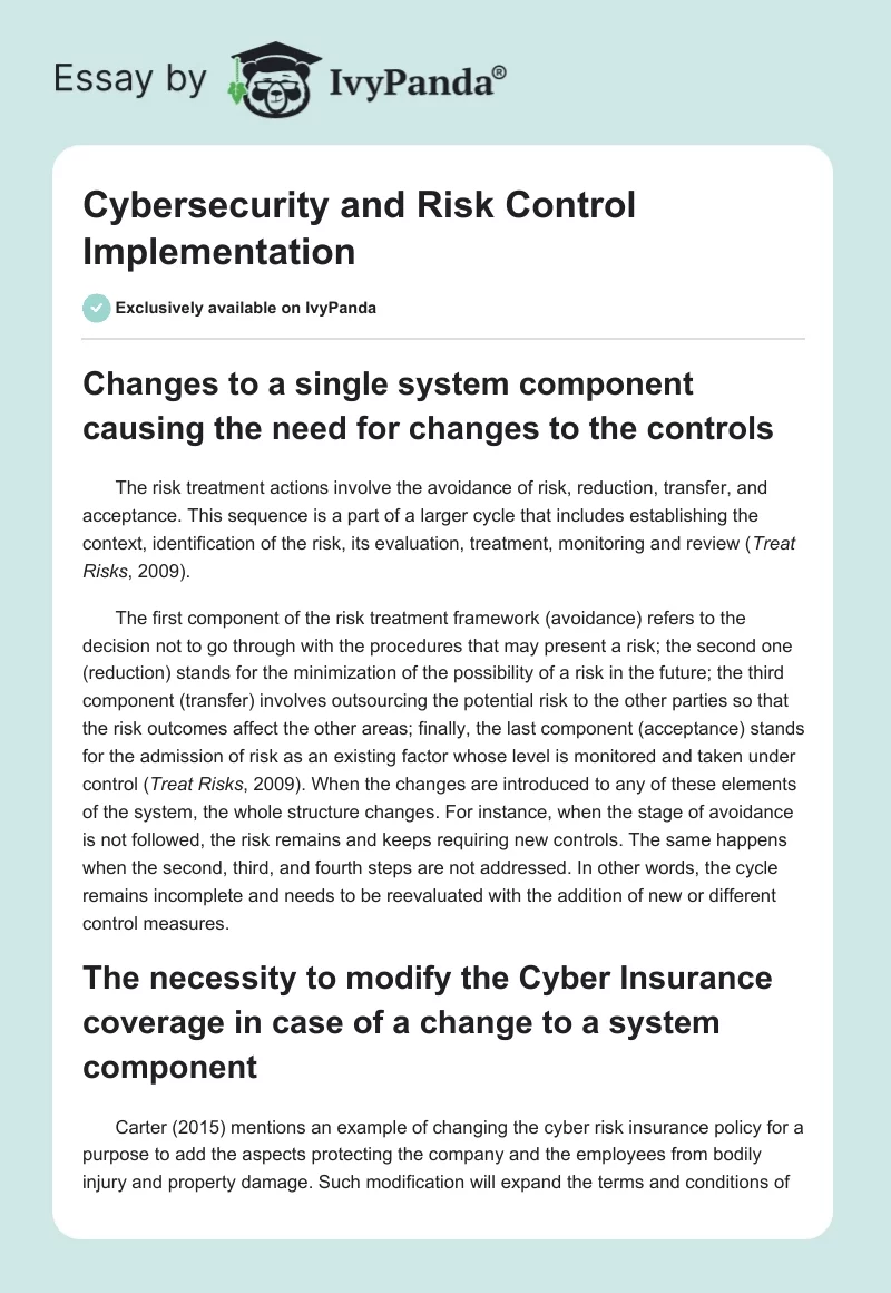 Cybersecurity and Risk Control Implementation. Page 1
