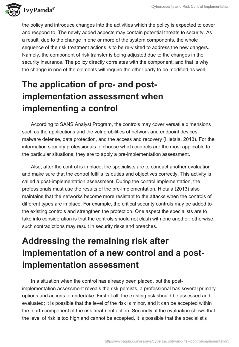 Cybersecurity and Risk Control Implementation. Page 2