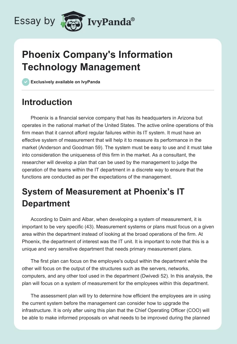 Phoenix Company's Information Technology Management. Page 1