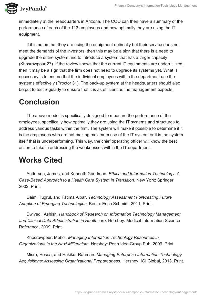 Phoenix Company's Information Technology Management. Page 3